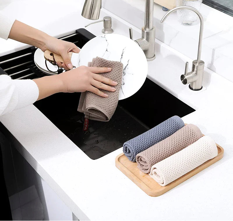 New 100% Cotton Dish cloth Ultra Soft Absorbent Kitchen Towel Household Cleaning Cloth Kitchen Tools Gadgets Wash Cloth Dish Rag